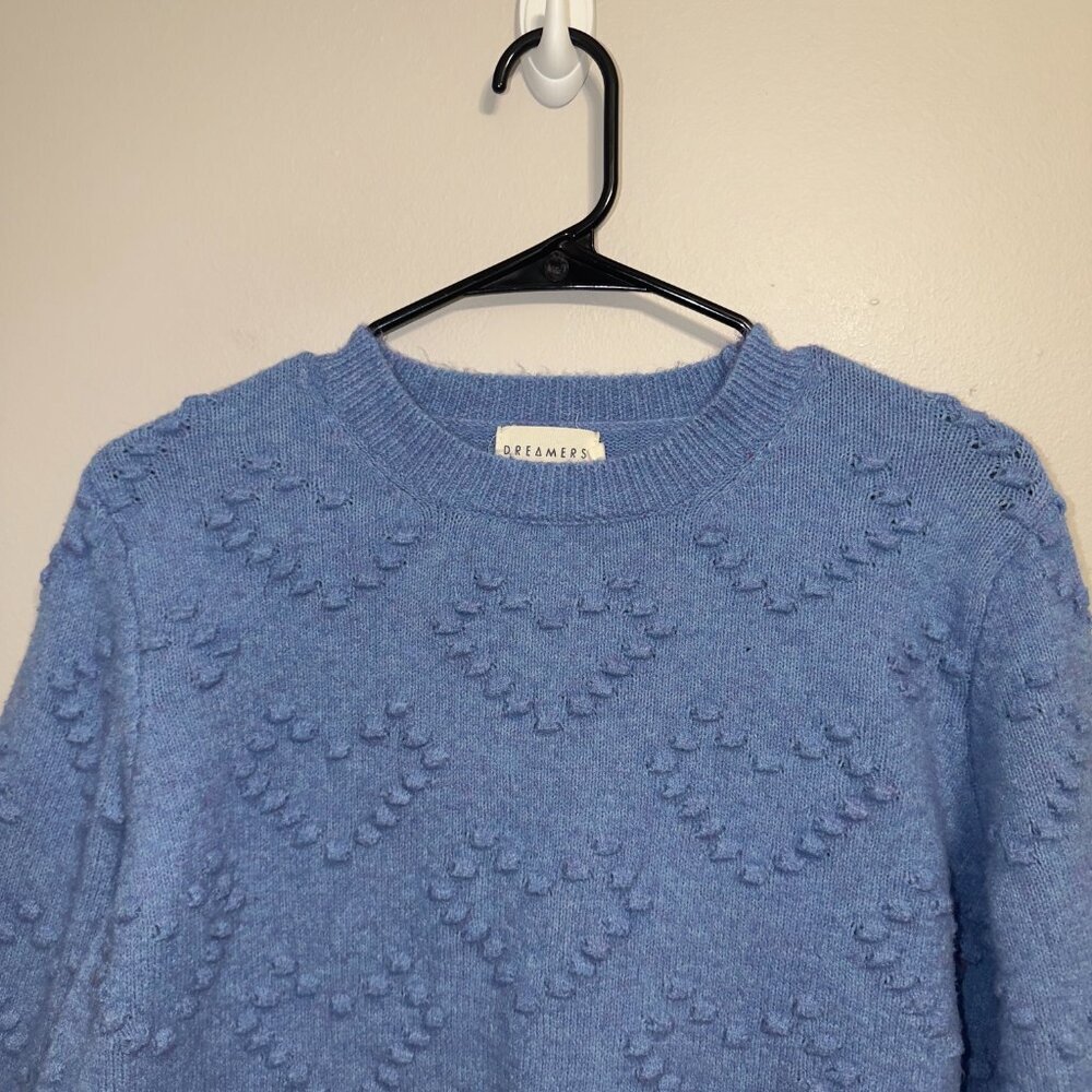 Dreamers Heart Knit Sweater Size Small Blue Cozy Crewneck Soft Top - Picture 4 of 7